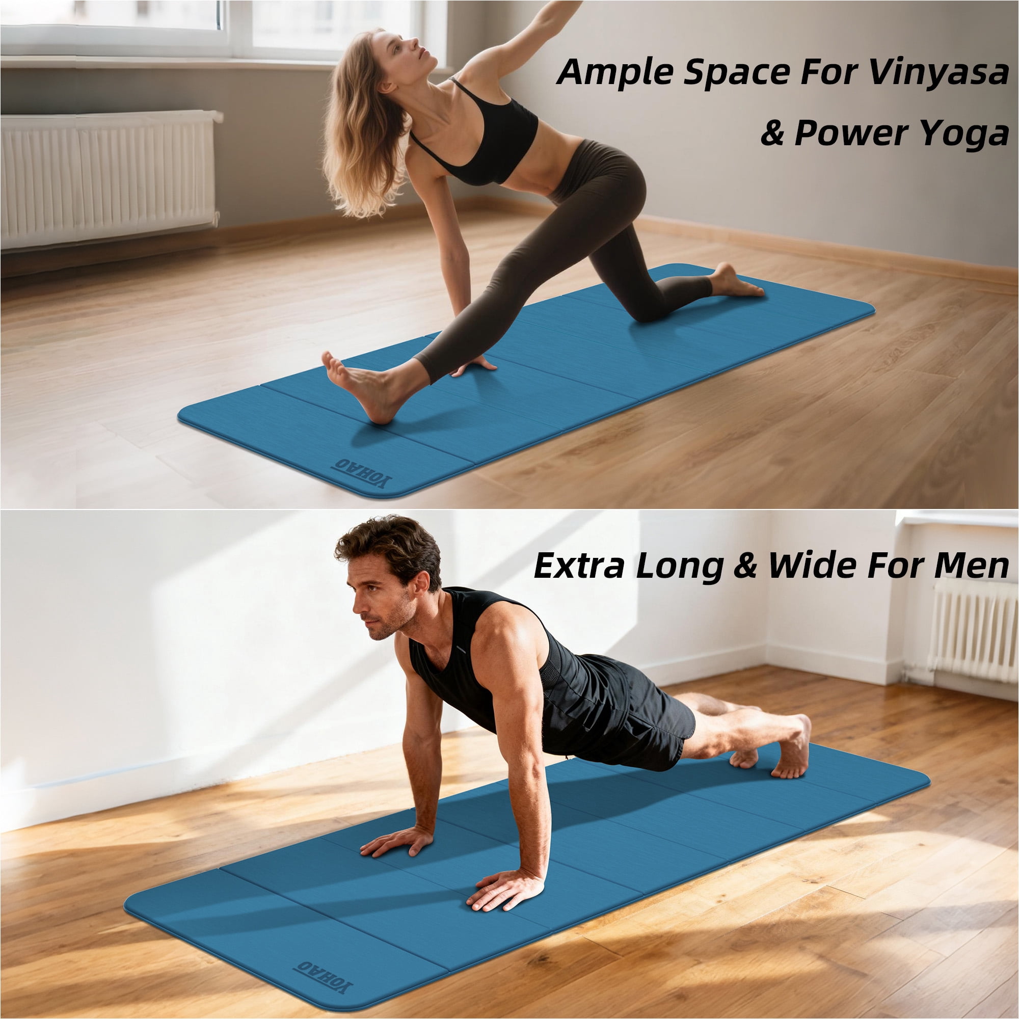 YOHAO Yoga Mat,Large Size:75"×32",Foldable Workout Mat for Yoga,Pilates and Travel,Anti-rolling,Non-slip,Easy Unfold and Storage(Blue)