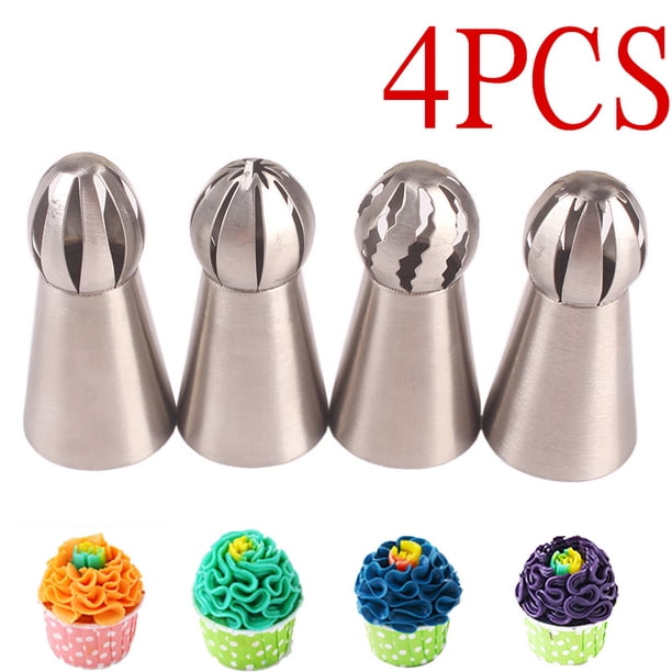 4 piezas Boquillas para glaseado de pasteles Nuevas puntas rusas para manga pastelera Molde de encaje Crema pastelera Crema de mantequilla Herramienta de decoración de pasteles Acero inoxida