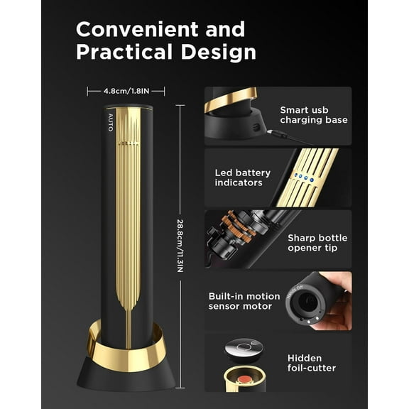 Luxury Automatic Electric Wine Opener with Charging Base, Built-in Foil  - Rechargeable Wine Bottle Opener | Gift for Wine Lovers