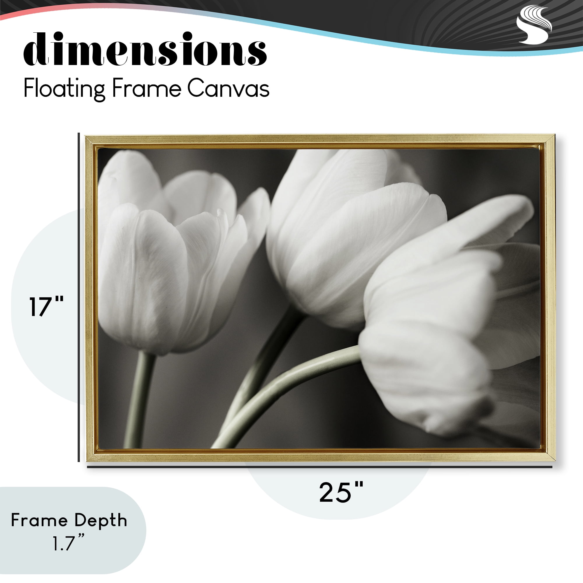 Stupell Industries Row Of Monochrome Tulips Gold Framed Floater Canvas Wall Art, design by Tom Quartermaine