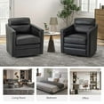 thumbnail image 5 of Swivel Genuine Leather Accent Chair Set of 2 Wooden Upholstery Home Theater Armchair Metal Base Living Room Black, 5 of 8