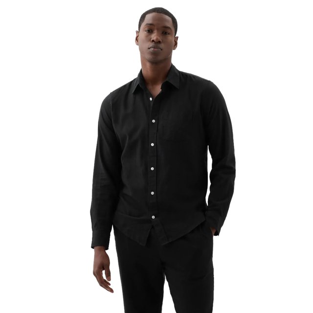 Camisa GAP de lino para hombre, manga larga, corte estándar, color negro, talla XS