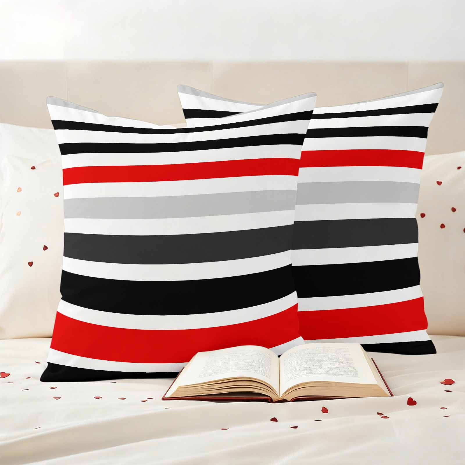 Red Black Stripe Outdoor Waterproof Pillow Covers, Modern Abstract Coarse Striped Decorative Square Throw Pillowcase Sofa Cushion Sham for Patio/Couch/Chair, 18"x18" 2 Pack