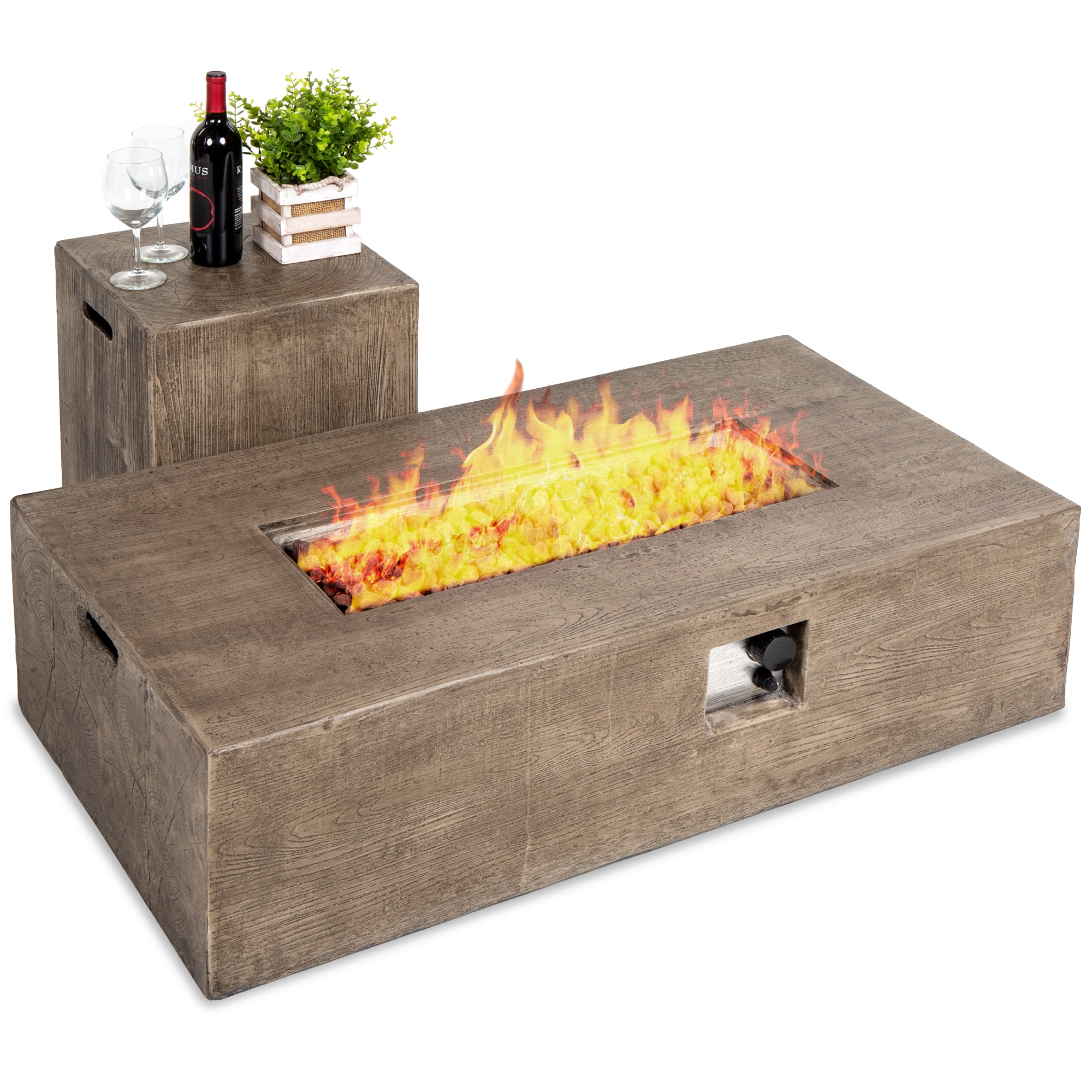 Best Choice Products 48x27in 50 000 Btu Patio Propane Fire Pit Table Side Table Tank Storage W Wood Finish Pit Cover Walmart Com