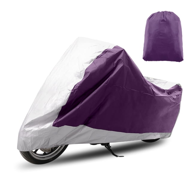 Motorcycle Cover All Season Universal Weather Waterproof Sun with Storage Bag Fits Up to 86.61'' Motorcycles Vehicle Cover L Purple Silver Tone