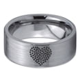 thumbnail image 2 of Tungsten Bear Paw Heart Shaped Emoji Band Ring 8mm Men Women Comfort Fit Gray Flat Cut Brushed Polished, 2 of 4