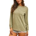thumbnail image 1 of LUXUR T-shirt pour Femmes Col Rond Tee-Shirt Couleur Unie Pull Décontracté Manches Longues Vert Olive L, 1 of 5