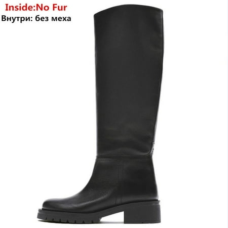 

2022 ZA New Fashion Full Genuine Leather Boots Women Slip On Knee High Boots Autumn Winter Straight Knight Botas Size 34-43