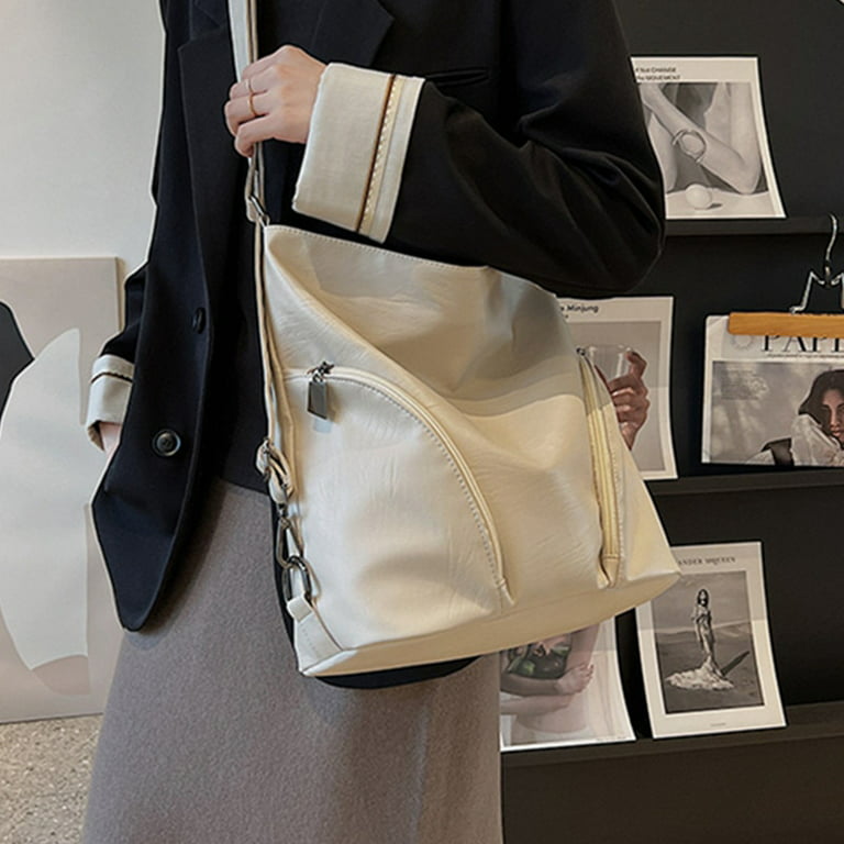 CoCopeaunts Female Solid Color Soft Leather Shoulder Bags Large Capacity  Backbag Simple Designer Crossbody Bag Lady Trend All Match Handbag