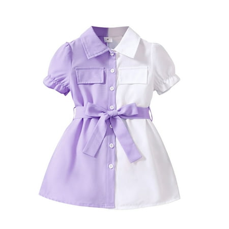 

Tengma Toddler Girls Dresses Infant Baby Dress Fashion Summer Short Sleeve Color Collision Dress White Solid Color Model Casual Group Princess Dresses Purple A