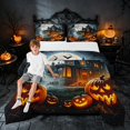thumbnail image 2 of Homewish Halloween Pumpkin Queen Comforter Set, Owl Ghost Castle Comforter Sets Queen, Dark Grey Orange, Black Reversible, 3-Piece 1 Comforter and 2 Pillowcases, 2 of 5