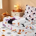thumbnail image 5 of Homewish Cartoon Witch Cat Zipper Full Size Comforter Sets with Fitted Sheet and 2 Pillowcases for Girls, Halloween Spooky Animal Zipper Bedding Set, Pure White, Pumpkin Bat Reversible, 5 of 7