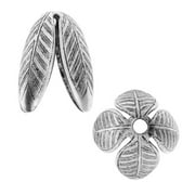 Nunn Design Bead Caps, Grande Leaf 14mm, 2 Pieces, Antiqued Silver