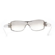 Womens Elegant Rimless Shield Wrap Luxury Designer Sunglasses Silver White - Clear Mirror