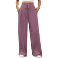 thumbnail image 1 of Pantalones de Pijama Holgados de Punto Suave con Bolsillos y Pernera Acanalada para Mujer con Cordón Ajustable. Rojo Púrpura M, 1 of 10