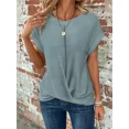 thumbnail image 4 of Camiseta de tejido de punto de Color liso para mujer, Tops sueltos informales cómodos para viajeros, jersey de manga corta con cuello redondo, camisetas para mujer, 4 of 4