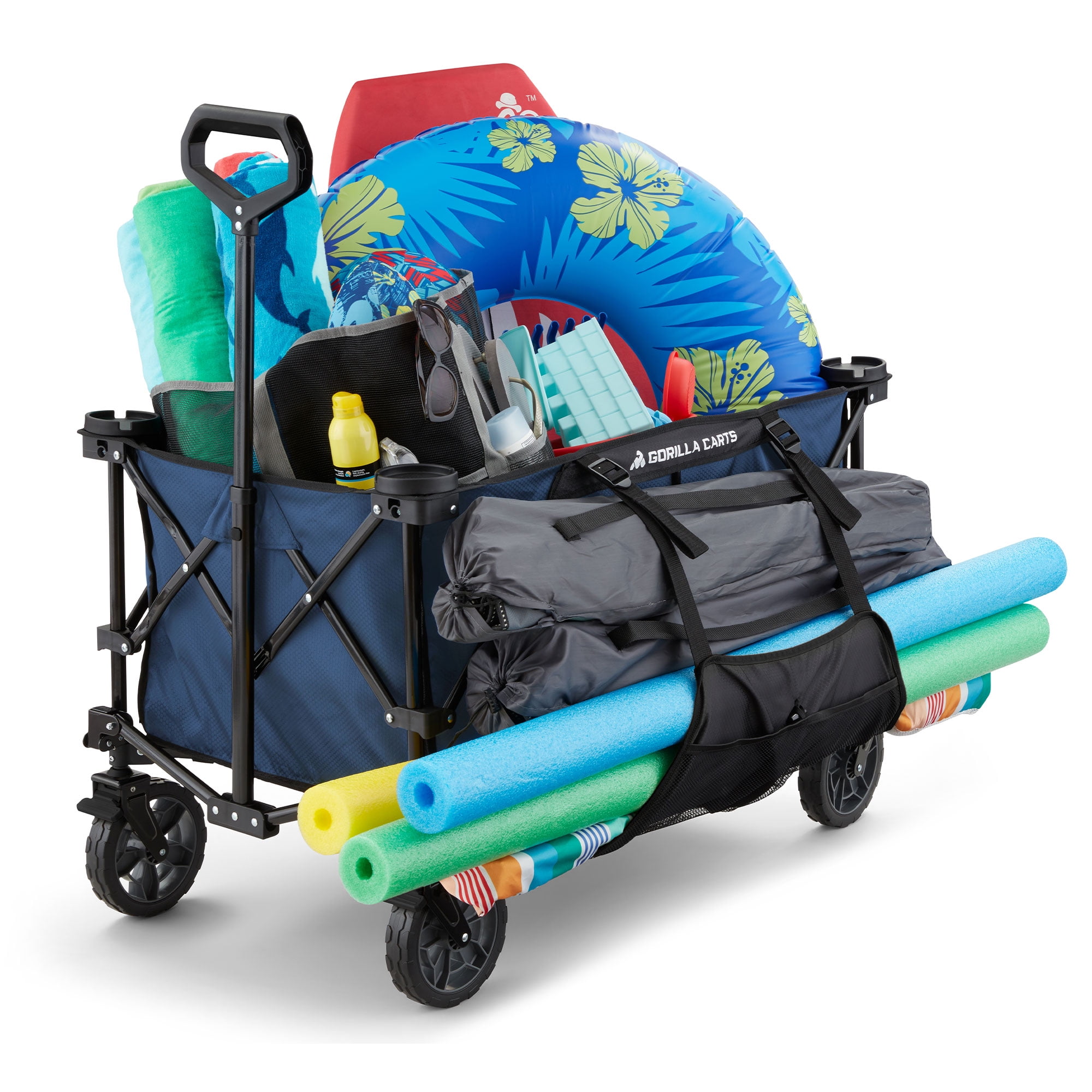 Gorilla Carts Carro de playa plegable de 7 pies cúbicos para deportes al  aire libre, con capacidad de 150 libras, cama de gran tamaño y soporte para