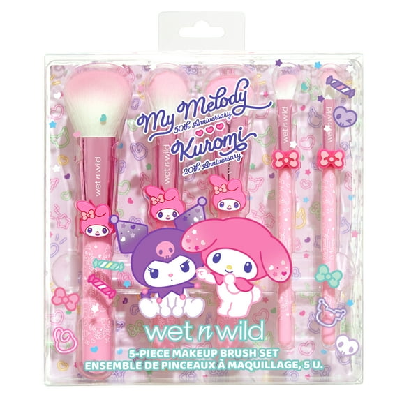 Wet n Wild x My Melody & Kuromi, Anniversary 5-Piece Makeup Brush Set,  My Melody, Synthetic