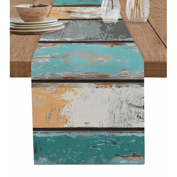 Hokiten Table Runners 60 Inches Long Dress Scarves, Farmhouse Teal Orange Farmhouse Kitchen/Dining Table Runner, Small Coffee Tablerunners, Country Vintage Wooden 13x60 Inch
