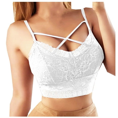 ATOYSOY Lace Everyday Sports Bra Push Up Underwear Slim Basic Tank Tops Wirefree Workout Breathable Front Closure Camisoles Bralette Comfy Bra Clearance Girls Teens White XXL
