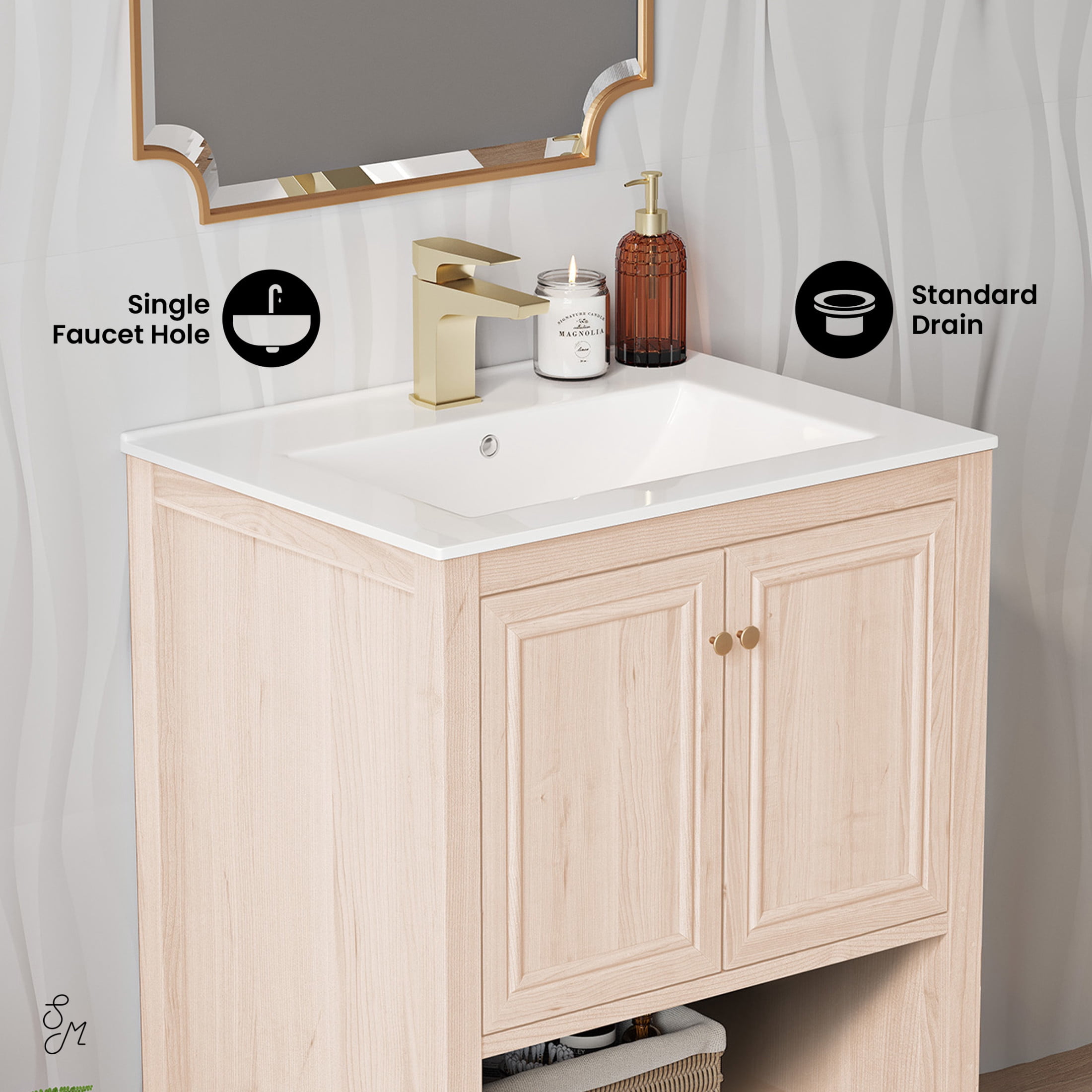 Chateau 24" Freestanding Bathroom Vanity in White Oak with Sink Top