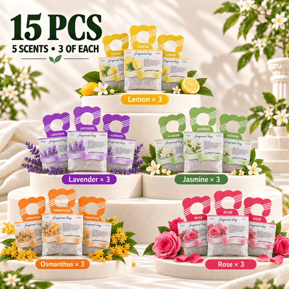 Scented Sachets for Drawers and Closets, 15 Pack Hanging Perfume Sachets for Closets, 5 Assorted Scents for Drawers, Wardrobes and Bathrooms