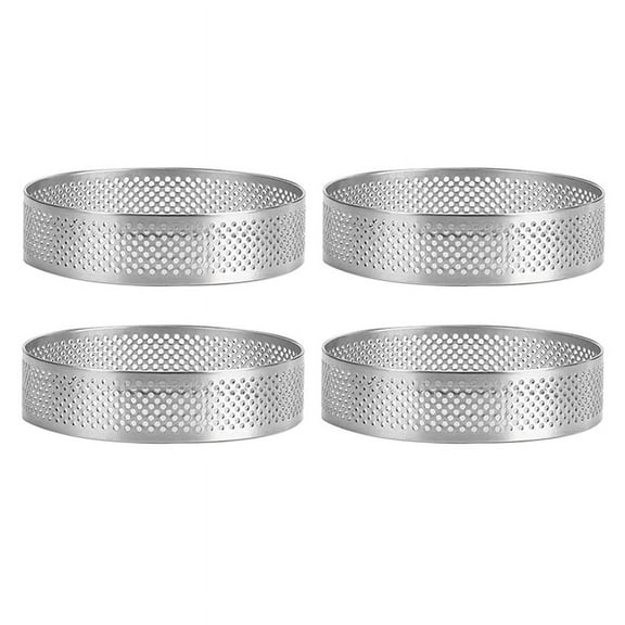 4 Pack Stainless Steel Tart Rings 2.4In,Perforated Cake Mousse Ring,Cake Ring Mold,Round Cake,4 x Tart Rings,Silver