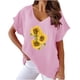 thumbnail image 1 of Camiseta de Manga Corta con Cuello en V con Impresión de Girasol, Algodón Casual Y Top de Cáñamo, 1 of 6