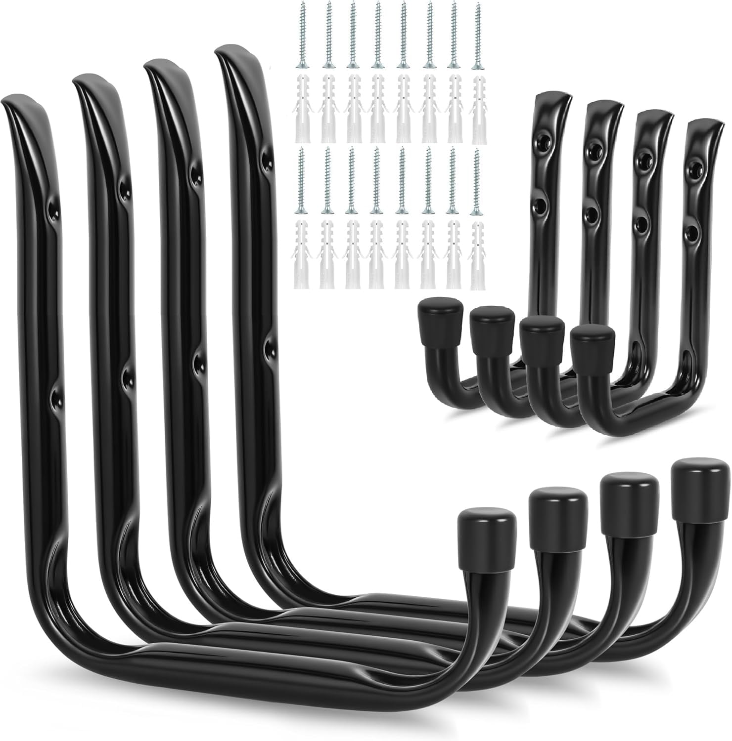 RGHJAR-8-Pack Heavy Duty Garage Hooks for Hanging 50 lbs, 8” & 3.5” J Utility Hooks for Garage, Large Metal,Heavy Duty, Black