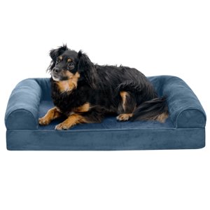 FurHaven Faux Fur & Velvet Orthopedic Sofa Pet Bed, Medium
