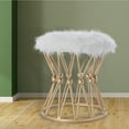 thumbnail image 2 of Round Gold Metal Accent Vanity Stool with White Fur Top Seat, Decorative Side Table, 2 of 7