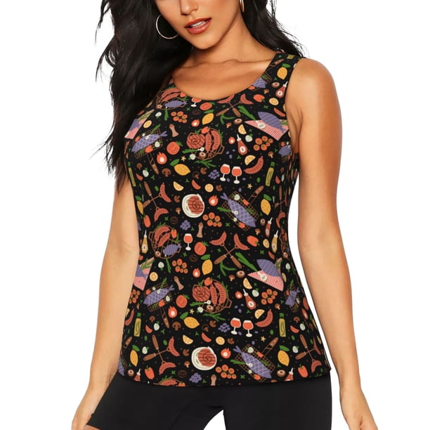 Fotbe BBQ Party Blusas Sin Mangas para Mujer – Estilo Casual, Corte Suelto, Slim-Fit, Cuello Redondo Deportivo, Tops de Verano para Gimnasio y Yoga-X-Large