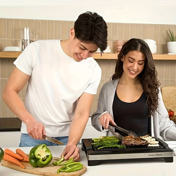 2-in-1 Electric Smokeless Indoor Grill & Griddle - 1800W Fast Heat, 5-Level Temp Control, Nonstick Detachable Dishwasher-Safe Plate (Black)