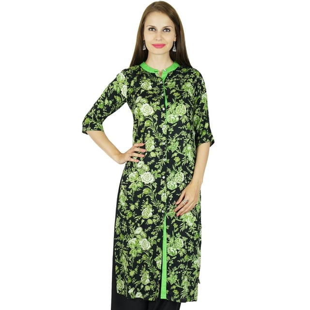Bimba Kurta Kurti en Rayonne Florale pour Femmes Manches 3/4 Tunique Indienne Formelle et Décontractée