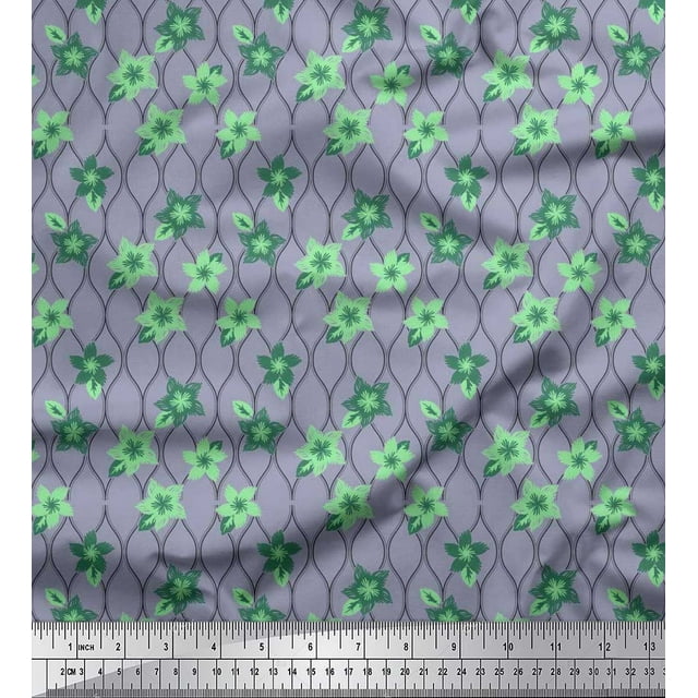 Soimoi Poly Georgette Fabric Floral & Ogee Damask Print Sewing Fabric Yard 52 Inch Wide