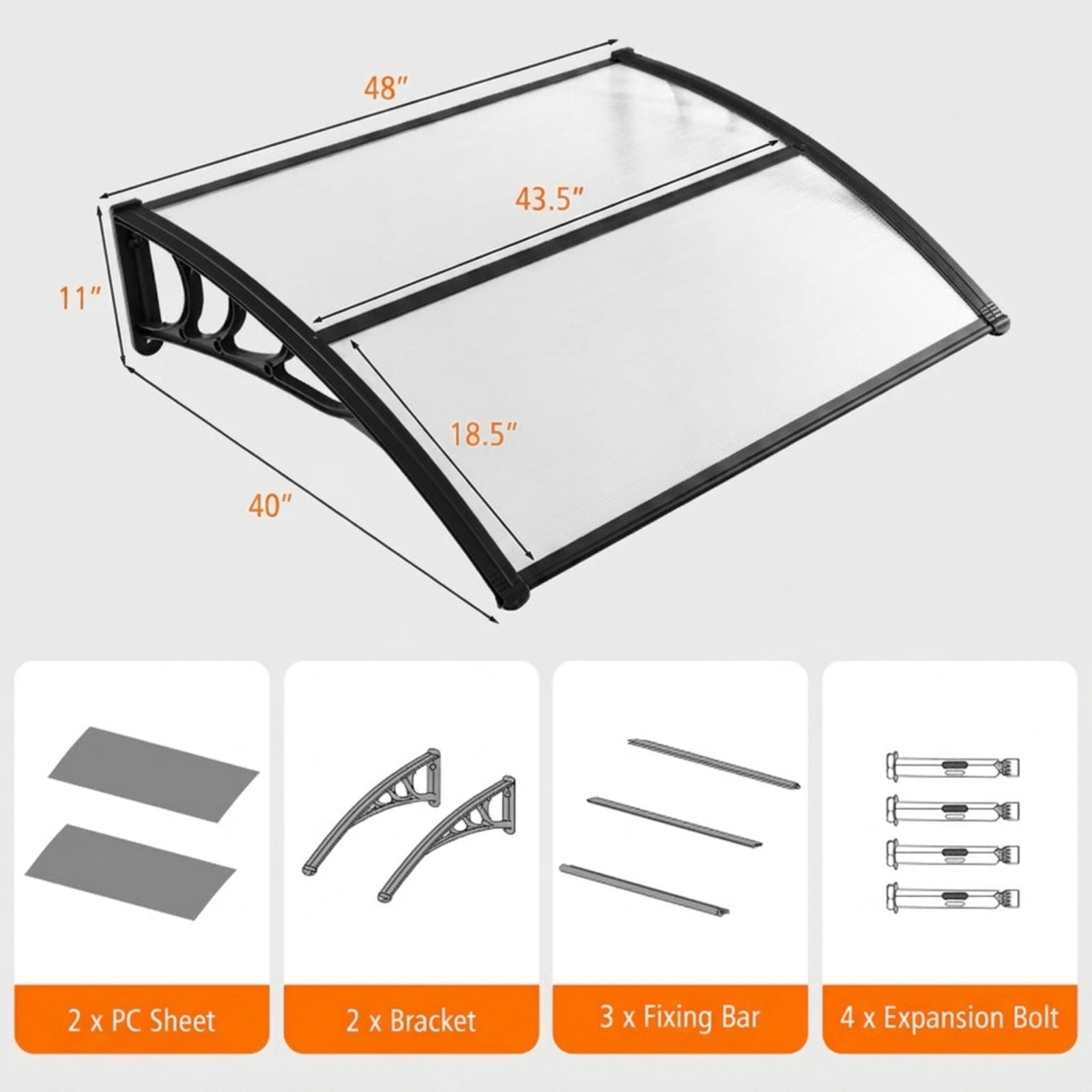 Biotree 48 x 40 Inch Outdoor Front Door Window Awning Door Canopy Exterior for Patio Deck Door Window Sun Rain Protection, Black