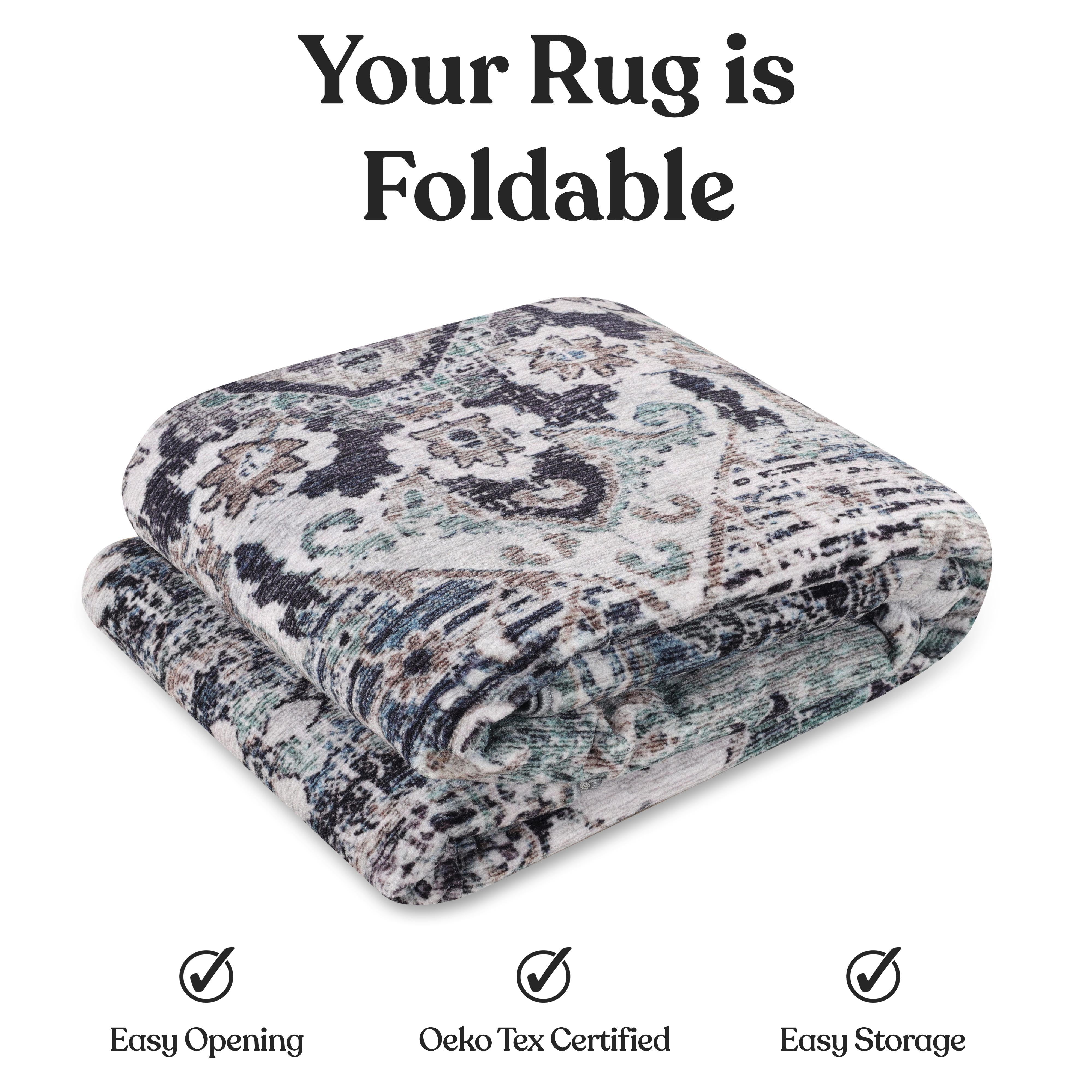 Superior Mahi Ornate Floral Washable Indoor Area Rug, 10' x 14', Turquoise