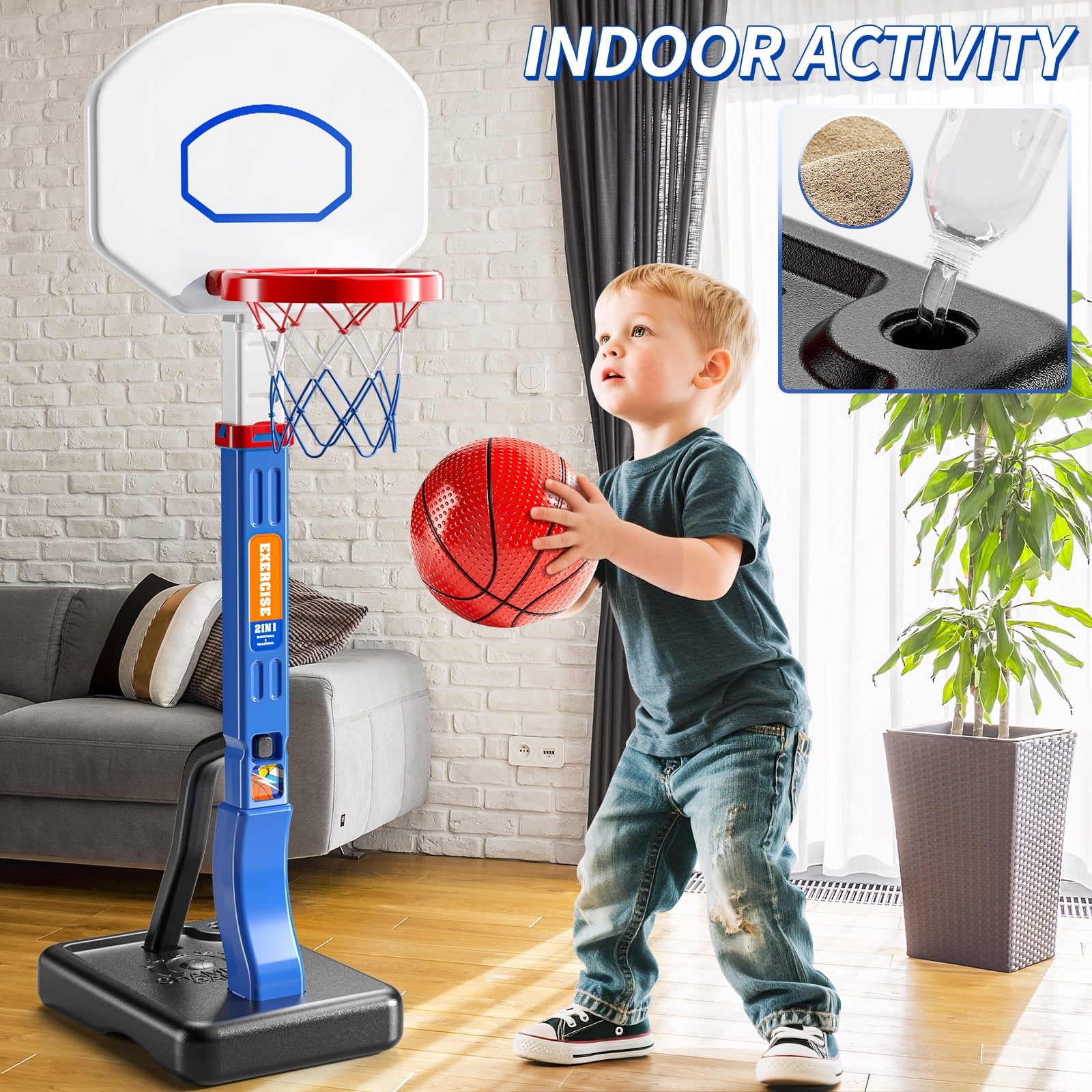 Lucky Doug Pool Basketball Hoop for All Age, Adjustable Water Basketball Hoop with 4 Balls & Pump, Indoor Outdoor Toddler Basketball Goal for Ages 3+, Poolside Basketball Game Indoor Outoor