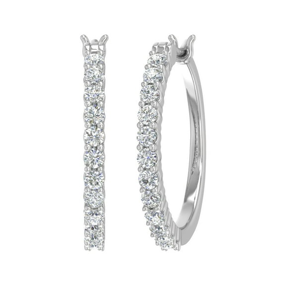 14k White Gold Prong Set Diamond Hoop Earrings (1 Carat) (SI1-SI2 Clarity)