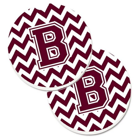 

Letter B Chevron Maroon & White Set of 2 Cup Holder Car Coaster