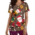 thumbnail image 1 of Pntutb Moda para mujer Camisetas de manga corta con cuello en V Uniforme de trabajo Estampado de Navidad con tops de blusa de bolsillo Pntutb Pntutb-5653, 1 of 5