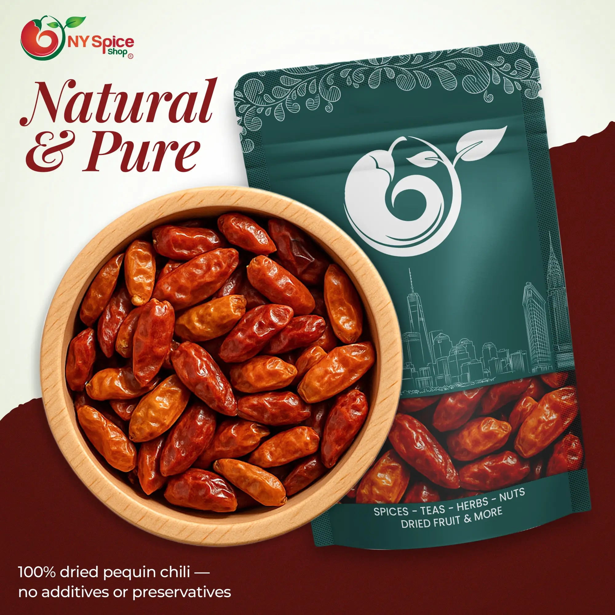 NY SPICE SHOP Whole Dried Pequin Chili Pepper - 08 Ounce - Chile Pequin - Whole Pequin Chiles - Mexican Bird Peppers - Dried Peppers for Cooking, Blending, and Seasoning