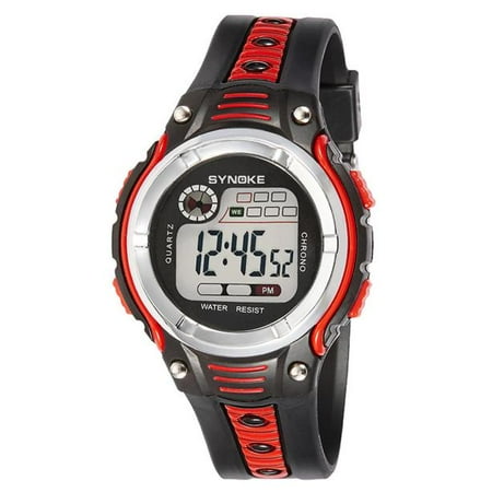 - iLH Mallroom SYNOKE Waterproof Children Boys Digital LED Sports Alarm Date Watch Red