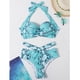thumbnail image 4 of MKLEKYY Traje De Baño Mujer Natacion Print Piece Swimsuit High Tops+Shorts Two Ruched Wrap Women Two Waist Crop Up Bikini Push Front Retro Swimwear Snakeskin Piece Swimwears Tankinis Set, 4 of 6