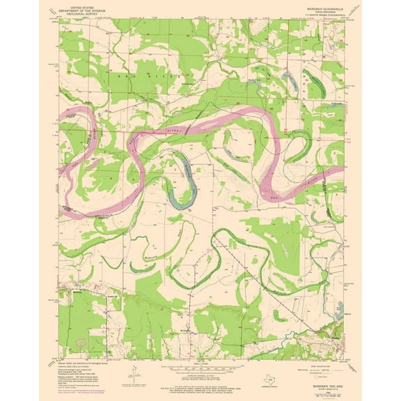 Topographical Map - Barkman Texas Quad - USGS 1950 - 23 x 28.53 - Vintage Wall Art