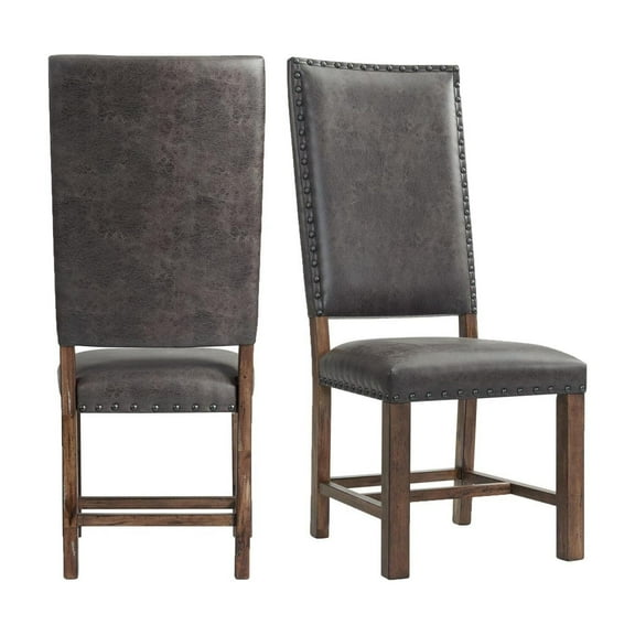 Side Chairs - Chocolate Faux Leather Dining Chairs with Nailhead Trim & Walnut Finish