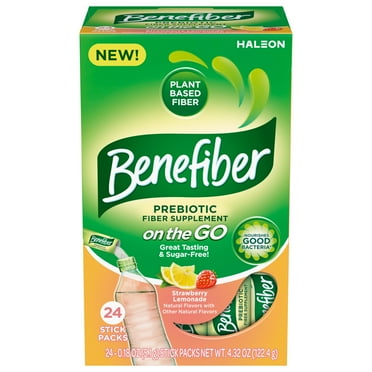 Benefiber Prebiotic Fiber Supplement, Strawberry Lemonade, on The Go Stick Packs, 24 Count