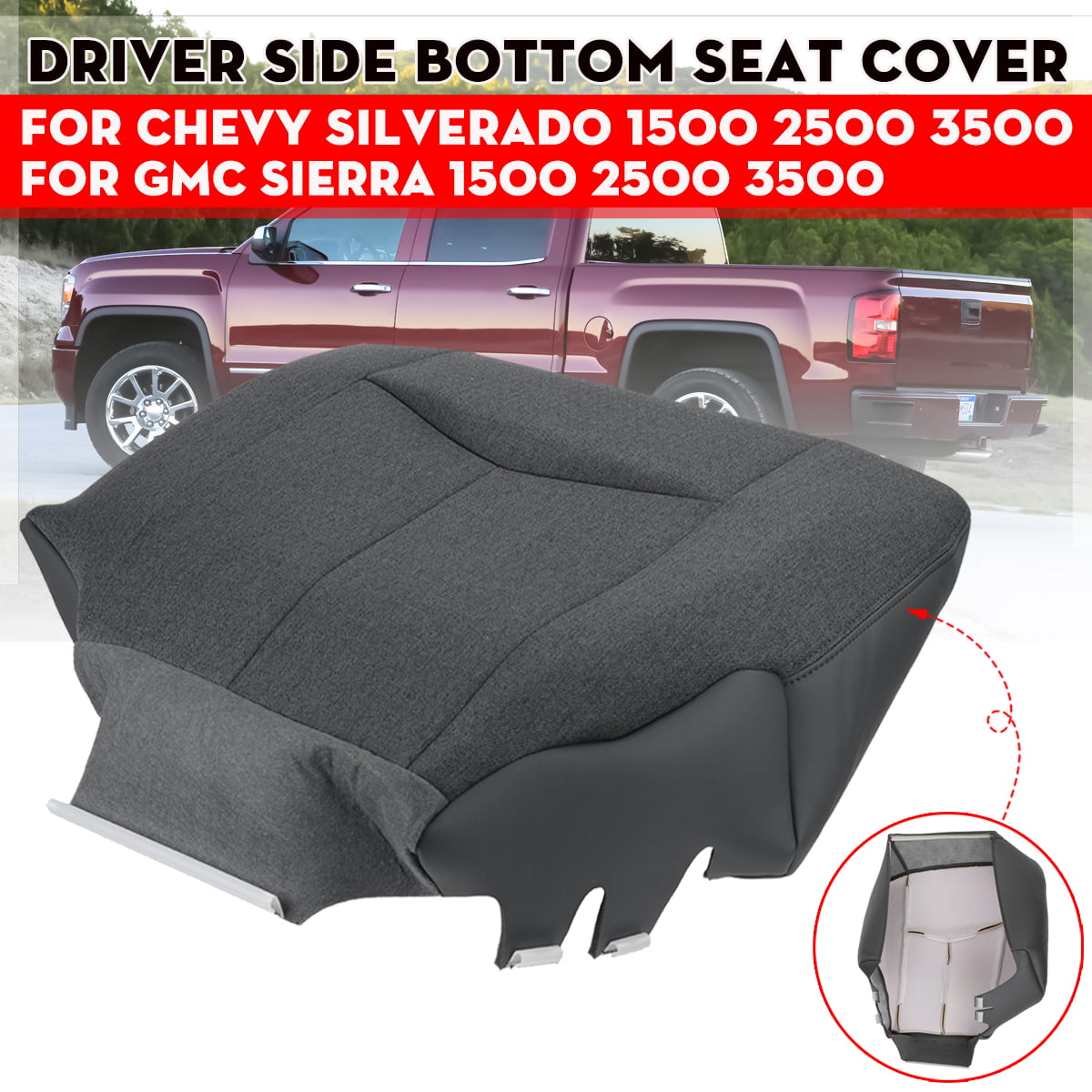 2005 GMC Sierra 2500 2500HD Front Driver Side Bottom Dark Gray Cloth Seat Cover