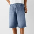 thumbnail image 5 of Men'S Baggy Jean Shorts Streetwear Hop Jeans Casual Loose Fit Vintage Wide Leg Jorts Y2K Streetwear Hop Casual Long Denim Shorts Blue S, 5 of 7
