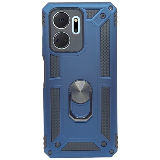 Funda Uso Rudo Con Anillo Magnético Para Honor X7a Azul Marino Más 2 Micas De Cristal